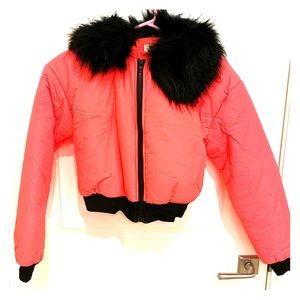 Cropped neon puffy jacket